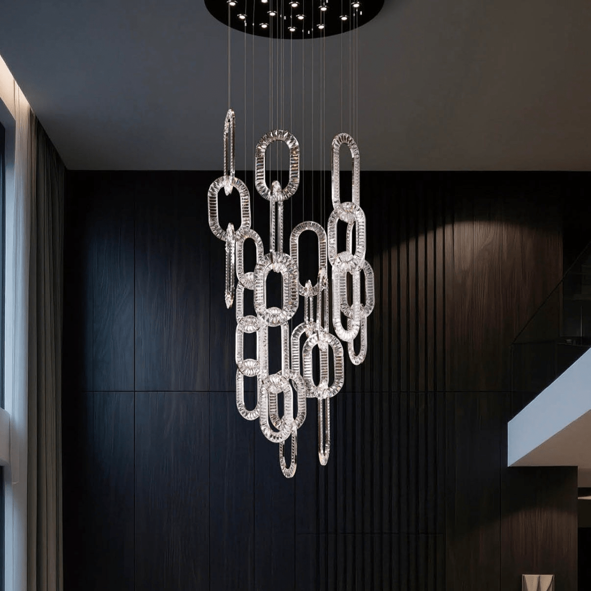 Modern Luxury Crystal Chain Cluster Chandelier for High Ceiling/Dining Room