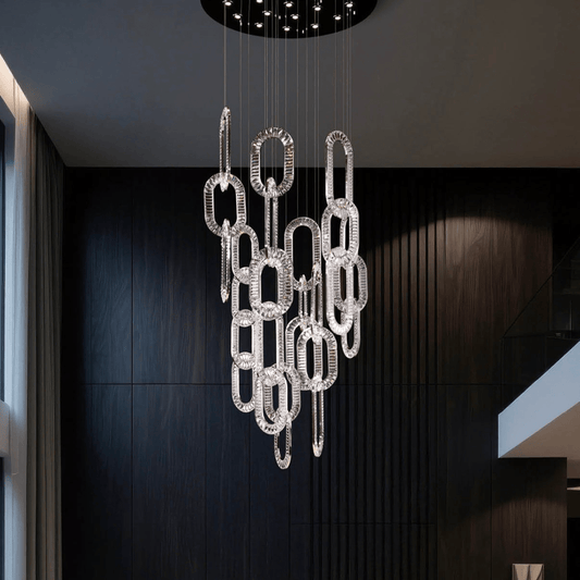 Modern Luxury Crystal Chain Cluster Chandelier for High Ceiling/Dining Room