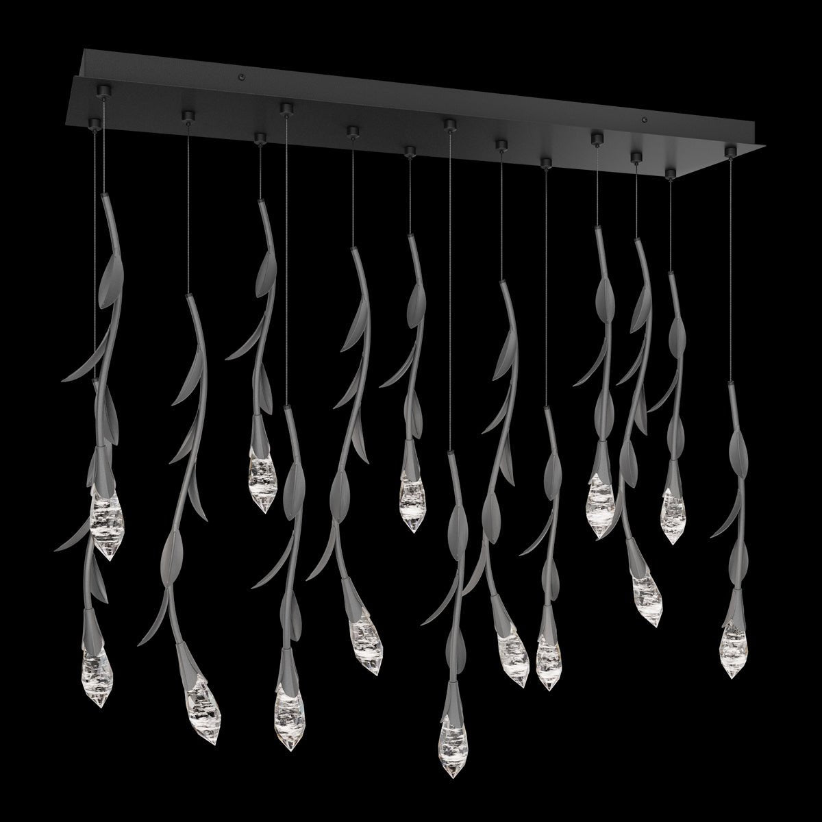 Modern Luxury Floating Branches Floral Crystal Chandelier with Rectangular Canopy for High-ceiling