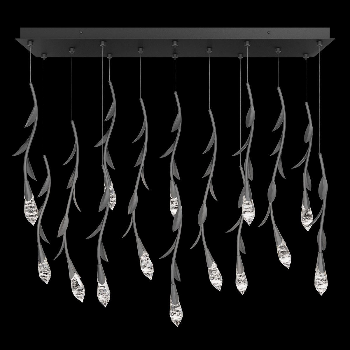 Modern Luxury Floating Branches Floral Crystal Chandelier with Rectangular Canopy for High-ceiling