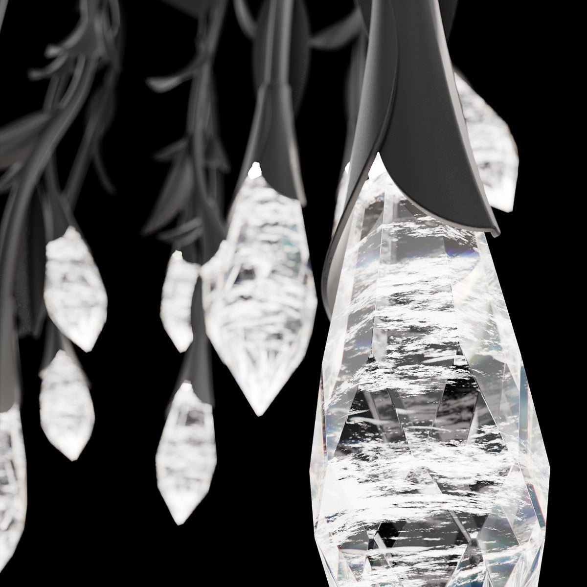 Modern Luxury Floating Branches Floral Crystal Chandelier with Rectangular Canopy for High-ceiling