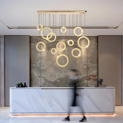 Modern Multi Gold Donuts Shape Crystal Chandelier Ring Round Light Fixture for Foyer Staircase