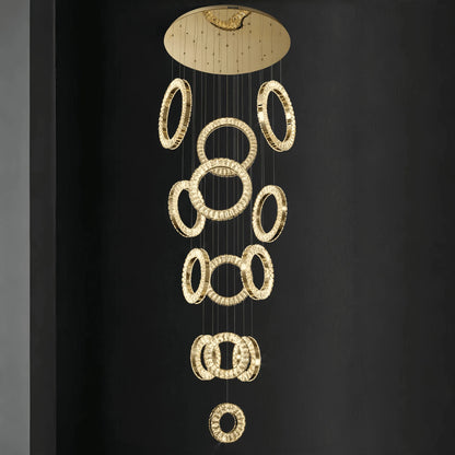 Modern Multi Gold Donuts Shape Crystal Chandelier Ring Round Light Fixture for Foyer Staircase