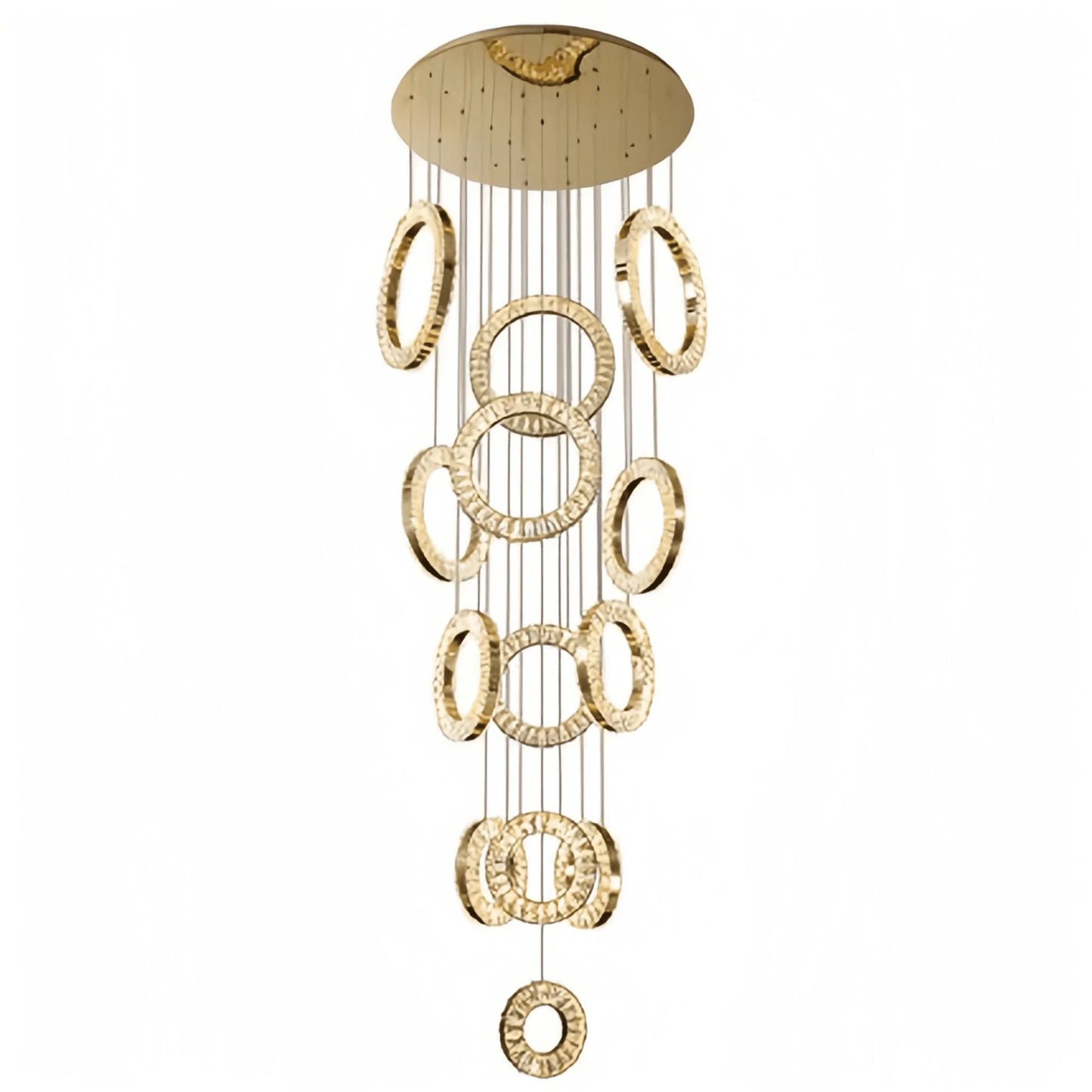 Modern Multi Gold Donuts Shape Crystal Chandelier Ring Round Light Fixture for Foyer Staircase