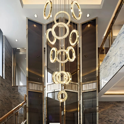 Modern Multi Gold Donuts Shape Crystal Chandelier Ring Round Light Fixture for Foyer Staircase