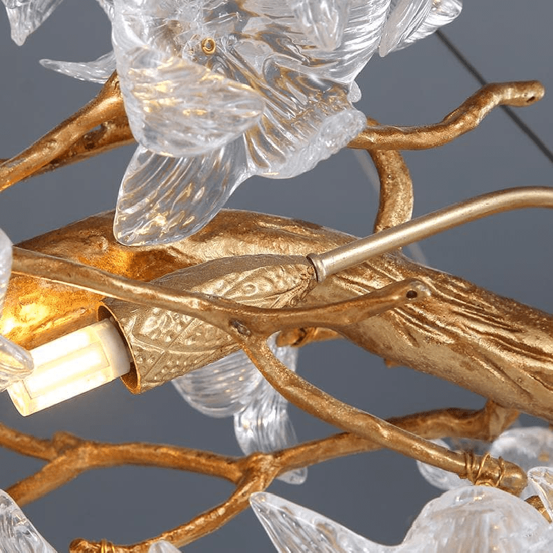 Modern Petal Crystal Round Brass Branch Chandelier