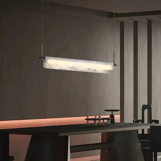 Modern Real Alabaster Chandelier, Linear Chandelier Over Dining Room