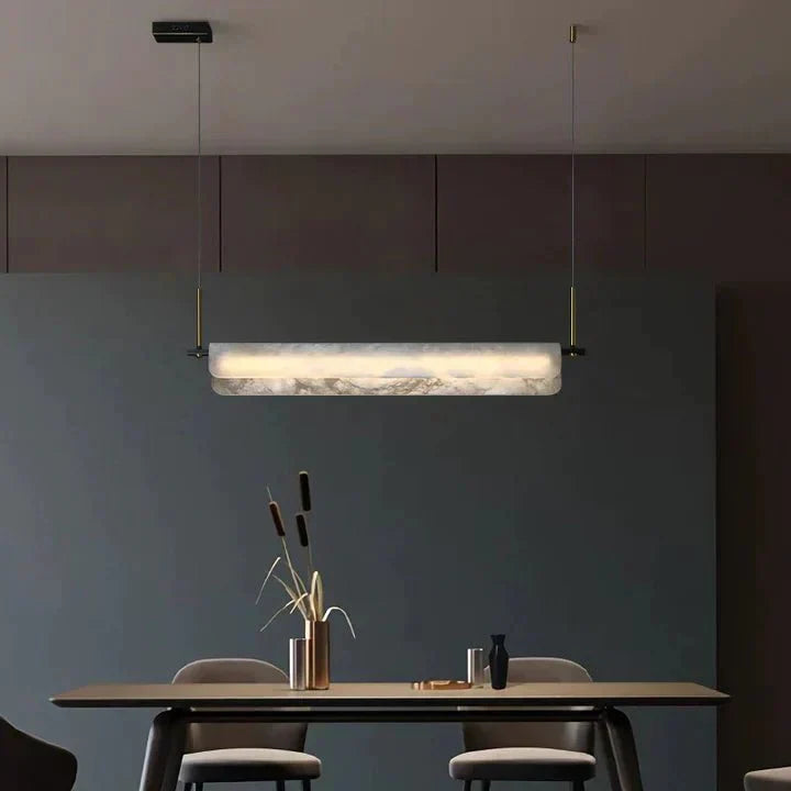 Modern Real Alabaster Chandelier, Linear Chandelier Over Dining Room