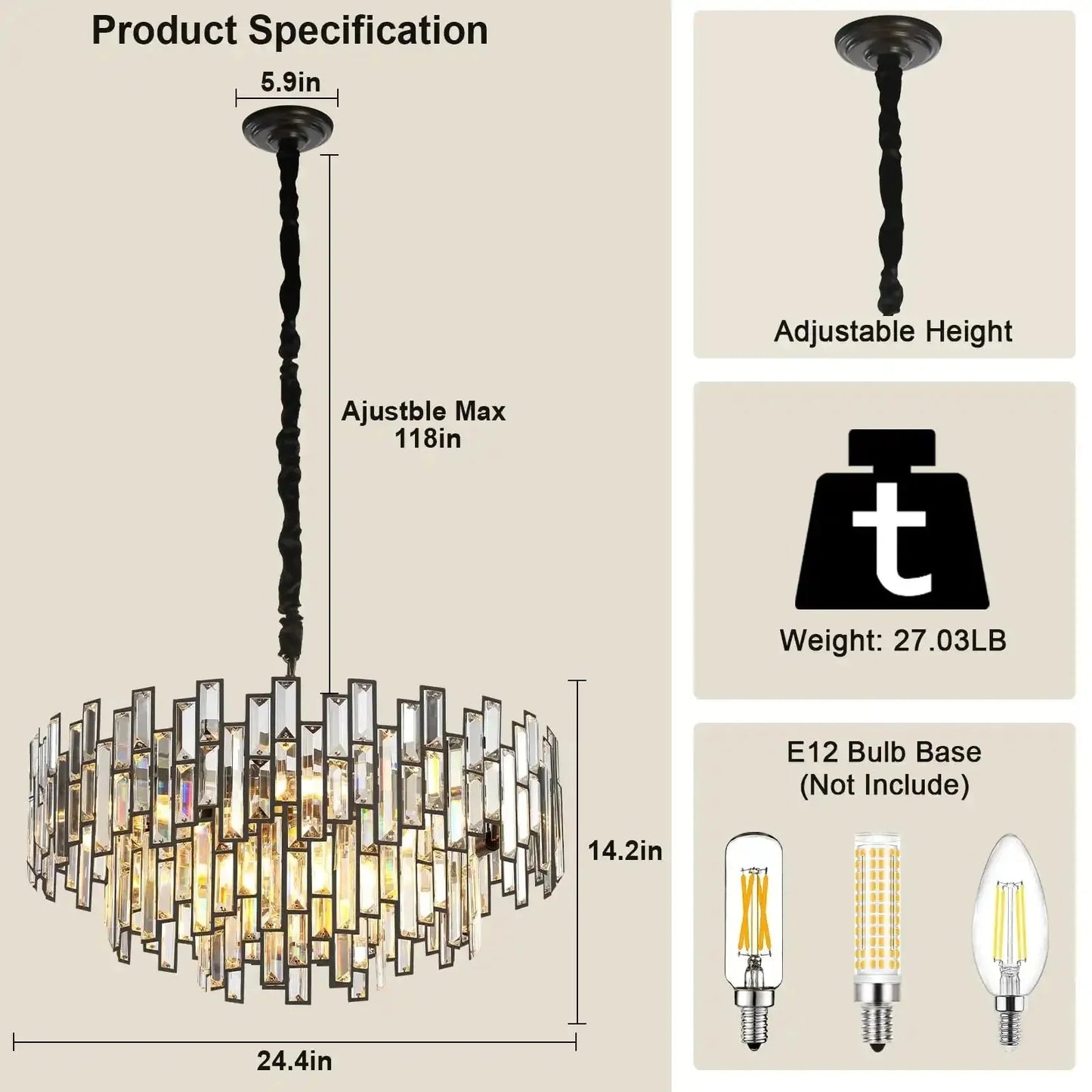 Modern Round Luxury K9 Crystal Chandelier for Dining Room Entryway Foyer