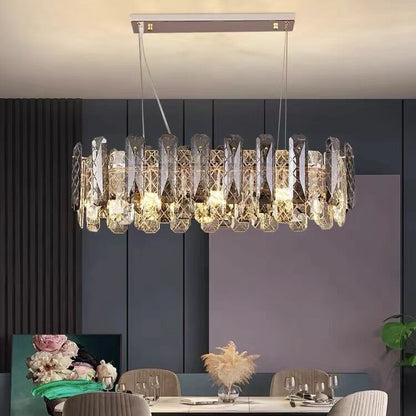 Modern Smoky Gray Crystal Chandelier Gleamy Light Fixture for Living/Dining Room/ Bedroom/ Home Office