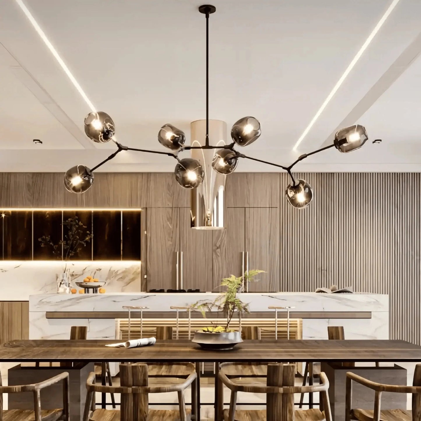 Modern Sputnik Smoky Gray/Amber Glass Branch Chandelier for Kitchen Island/Dining Room