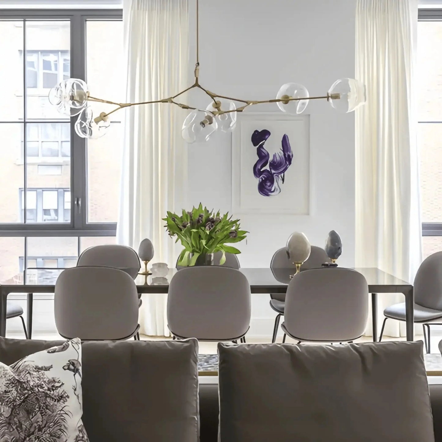 Modern Sputnik Smoky Gray/Amber Glass Branch Chandelier for Kitchen Island/Dining Room