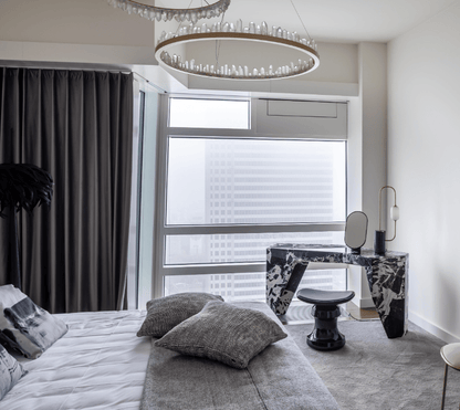 Modern Style Rings Brass & Natural Quartz Crystal Chandelier in Brass/Black Finish