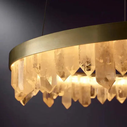 Modern Style Rings Brass & Natural Quartz Crystal Chandelier in Brass/Black Finish