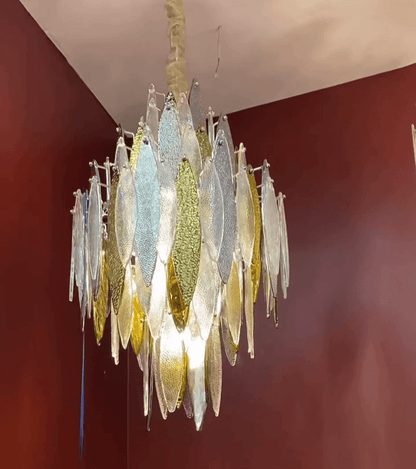 Modern Tiered Glass Maple Leaf Branch Chandelier for Living Room Dining Room and Bedroom