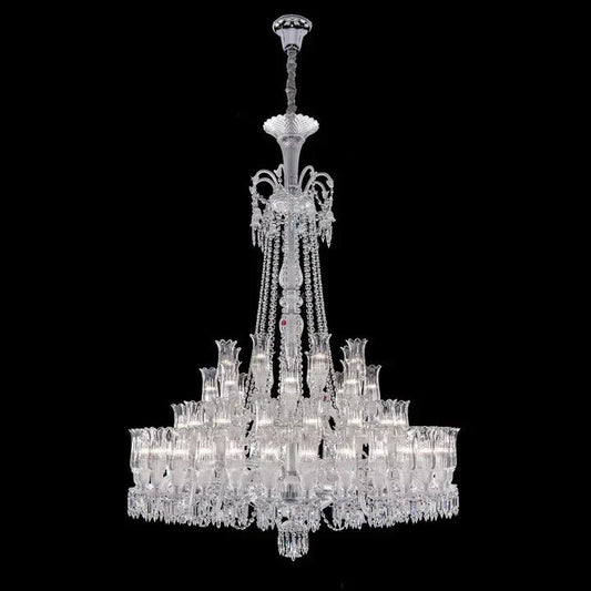 Multi Layer Chrome Crystal Chandelier in French Style with Romantic Branch Flowers for Grand Hallway and Staircase