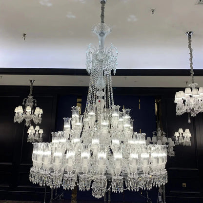 Multi Layer Chrome Crystal Chandelier in French Style with Romantic Branch Flowers for Grand Hallway and Staircase