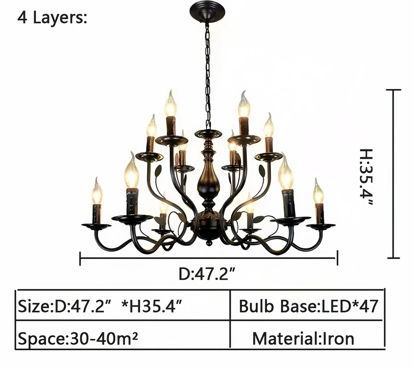 Multi Layer Iron Chandelier with Electronic Candles in Vintage Country Style for Living Room Cafe and Study