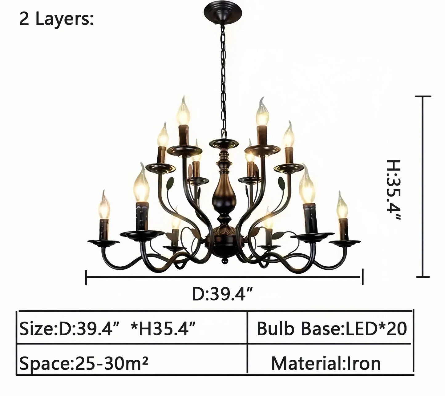 Multi Layer Iron Chandelier with Electronic Candles in Vintage Country Style for Living Room Cafe and Study