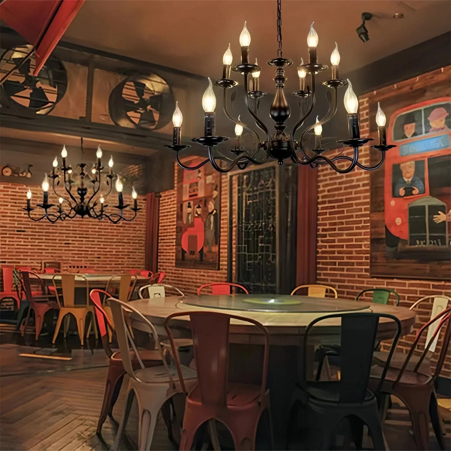 Multi Layer Iron Chandelier with Electronic Candles in Vintage Country Style for Living Room Cafe and Study