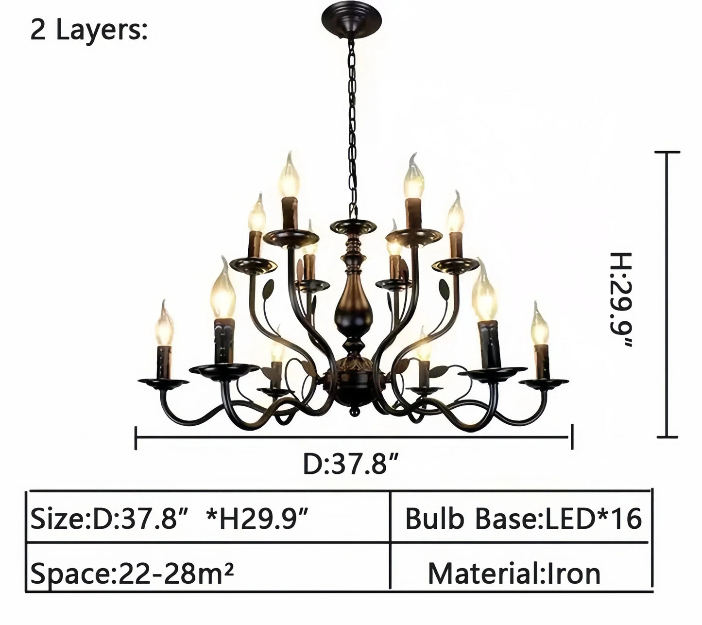 Multi Layer Iron Chandelier with Electronic Candles in Vintage Country Style for Living Room Cafe and Study