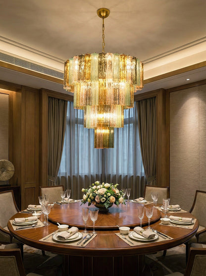 Multi Layered Stained Glass Chandelier
