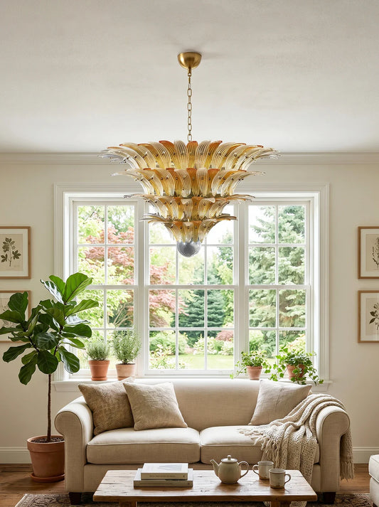 Murano Palmette Amber Trasparent Chandelier