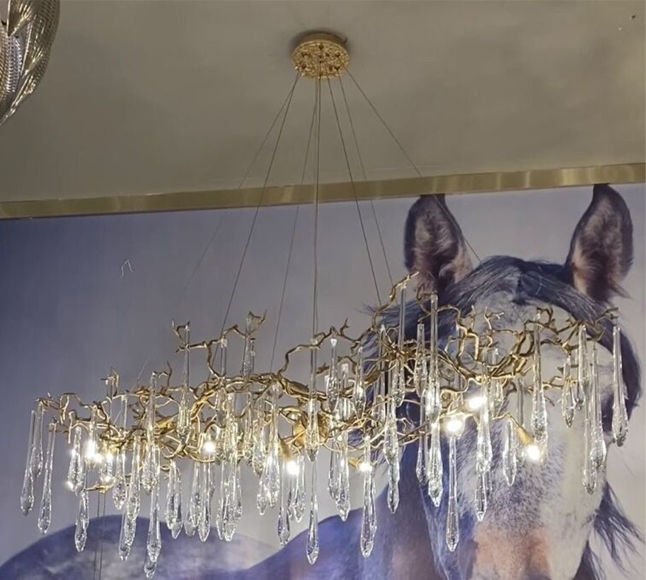 New Clear Crystal Rain Copper Branch Chandelier Modern Designer Pendant Light For Dining Table/Kitchen Island