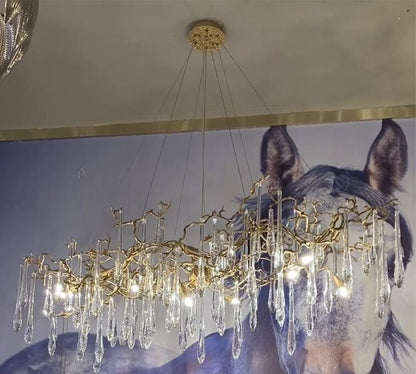 New Clear Crystal Rain Copper Branch Chandelier Modern Designer Pendant Light For Dining Table/Kitchen Island