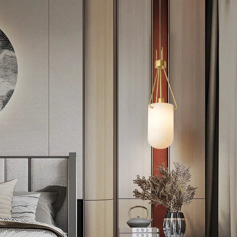 Nina Modern Alabaster  Pendant Light, Alabaster Pendant Lamp Besides Bed
