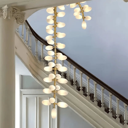 Nordic Art Long Magnolia alba Glass Ceiling Chandelier for Staircase/Hallway/Entryway Light Fixture