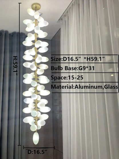 Nordic Art Long Magnolia alba Glass Ceiling Chandelier for Staircase/Hallway/Entryway Light Fixture