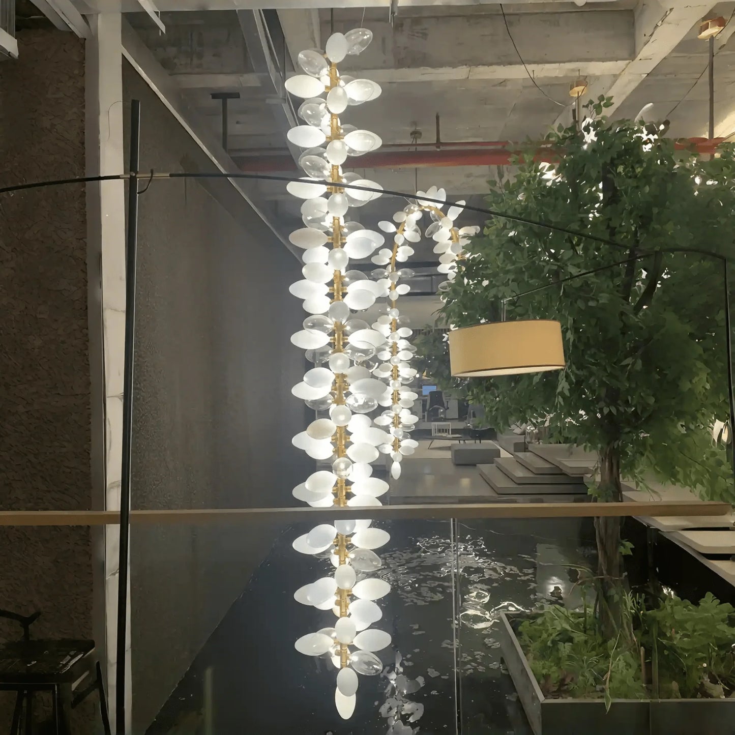 Nordic Art Long Magnolia alba Glass Ceiling Chandelier for Staircase/Hallway/Entryway Light Fixture