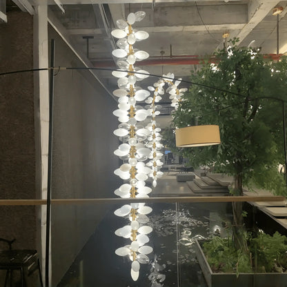 Nordic Art Long Magnolia alba Glass Ceiling Chandelier for Staircase/Hallway/Entryway Light Fixture