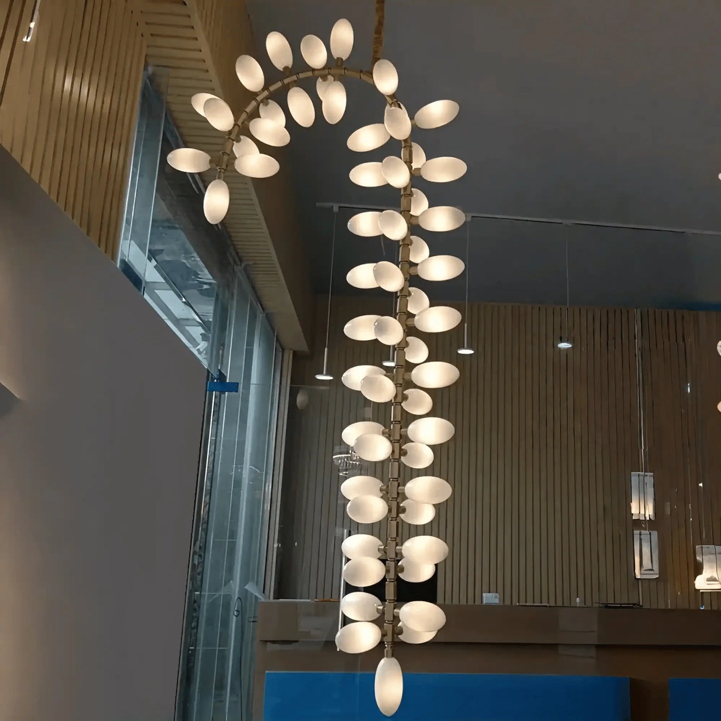 Nordic Art Long Magnolia alba Glass Ceiling Chandelier for Staircase/Hallway/Entryway Light Fixture