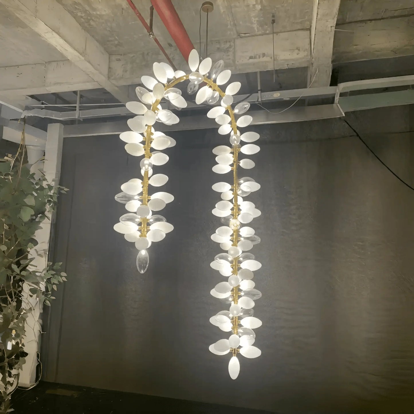 Nordic Art Long Magnolia alba Glass Ceiling Chandelier for Staircase/Hallway/Entryway Light Fixture