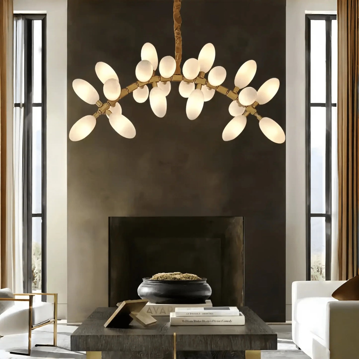 Nordic Art Long Magnolia alba Glass Ceiling Chandelier for Staircase/Hallway/Entryway Light Fixture