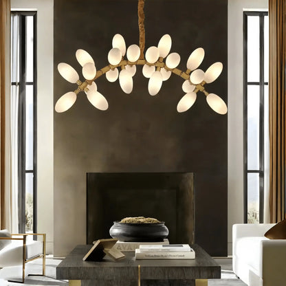 Nordic Art Long Magnolia alba Glass Ceiling Chandelier for Staircase/Hallway/Entryway Light Fixture
