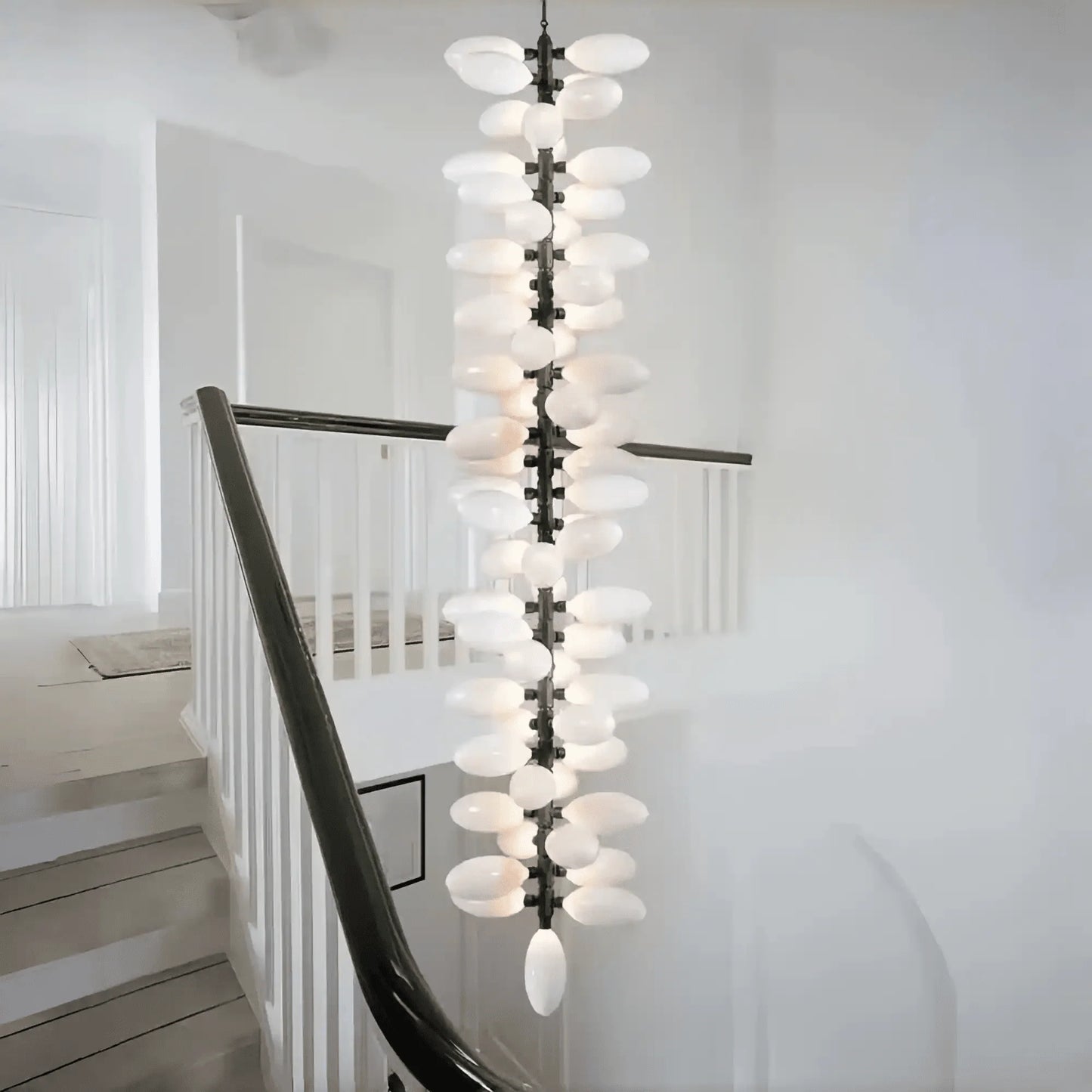 Nordic Art Long Magnolia alba Glass Ceiling Chandelier for Staircase/Hallway/Entryway Light Fixture