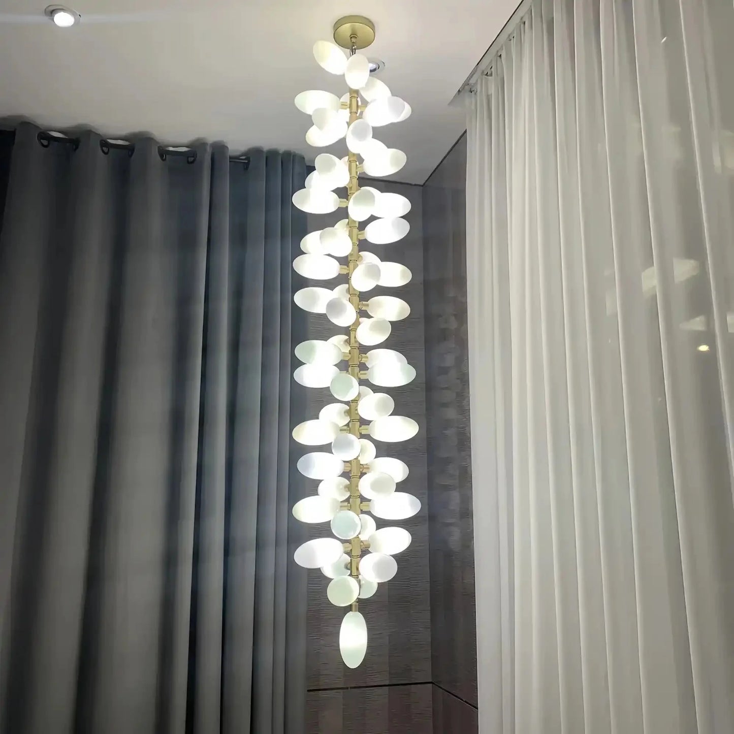 Nordic Art Long Magnolia alba Glass Ceiling Chandelier for Staircase/Hallway/Entryway Light Fixture