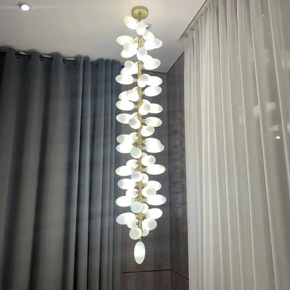 Nordic Art Long Magnolia alba Glass Ceiling Chandelier for Staircase/Hallway/Entryway Light Fixture