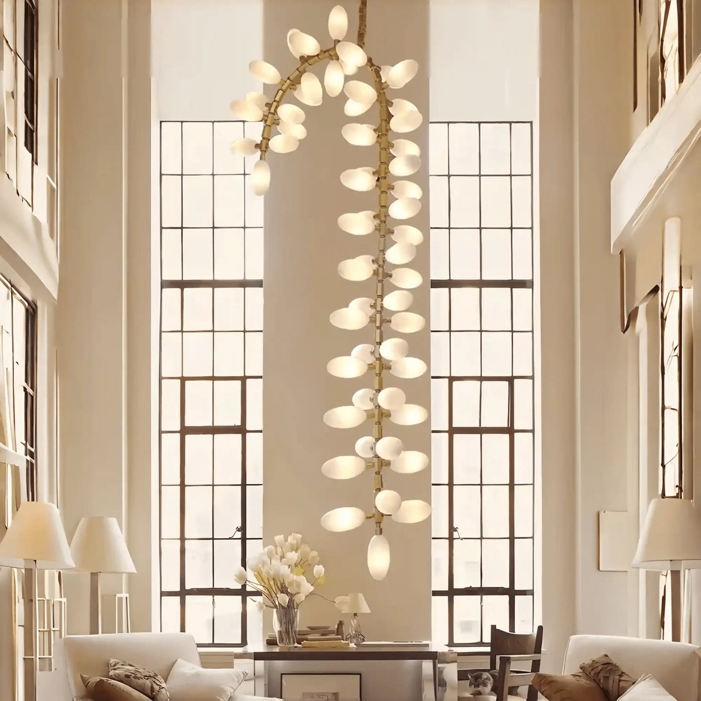 Nordic Art Long Magnolia alba Glass Ceiling Chandelier for Staircase/Hallway/Entryway Light Fixture