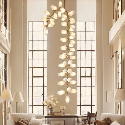 Nordic Art Long Magnolia alba Glass Ceiling Chandelier for Staircase/Hallway/Entryway Light Fixture