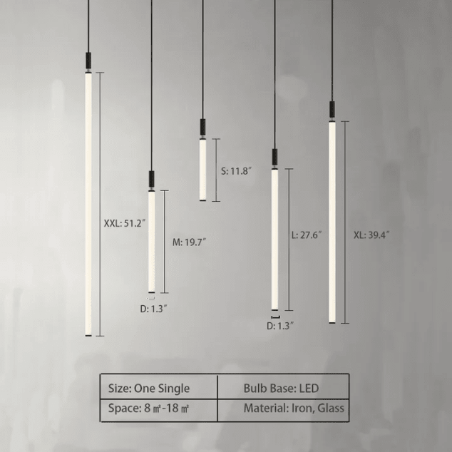 Nordic Fashion Minimalist Black Straight Pendant Chandelier for Bedside/Staircase/Loft/Duplex