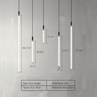 Nordic Fashion Minimalist Black Straight Pendant Chandelier for Bedside/Staircase/Loft/Duplex