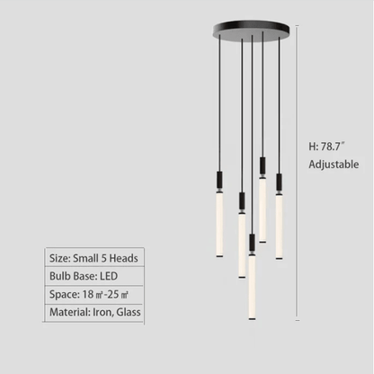 Nordic Fashion Minimalist Black Straight Pendant Chandelier for Bedside/Staircase/Loft/Duplex