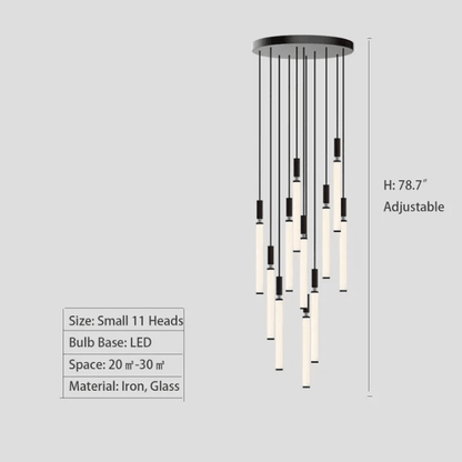 Nordic Fashion Minimalist Black Straight Pendant Chandelier for Bedside/Staircase/Loft/Duplex