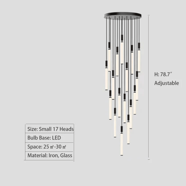 Nordic Fashion Minimalist Black Straight Pendant Chandelier for Bedside/Staircase/Loft/Duplex