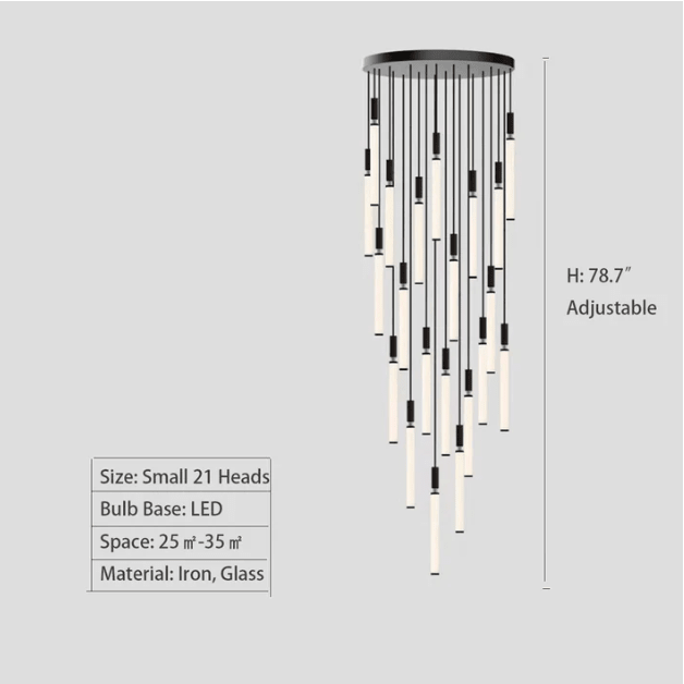 Nordic Fashion Minimalist Black Straight Pendant Chandelier for Bedside/Staircase/Loft/Duplex