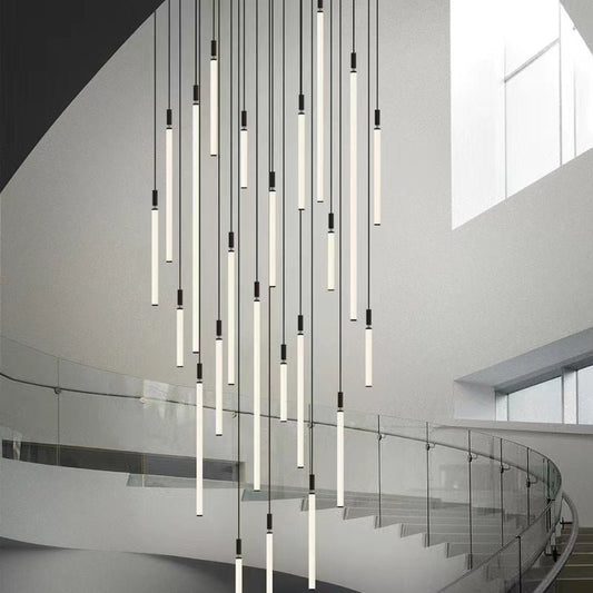 Nordic Fashion Minimalist Black Straight Pendant Chandelier for Bedside/Staircase/Loft/Duplex